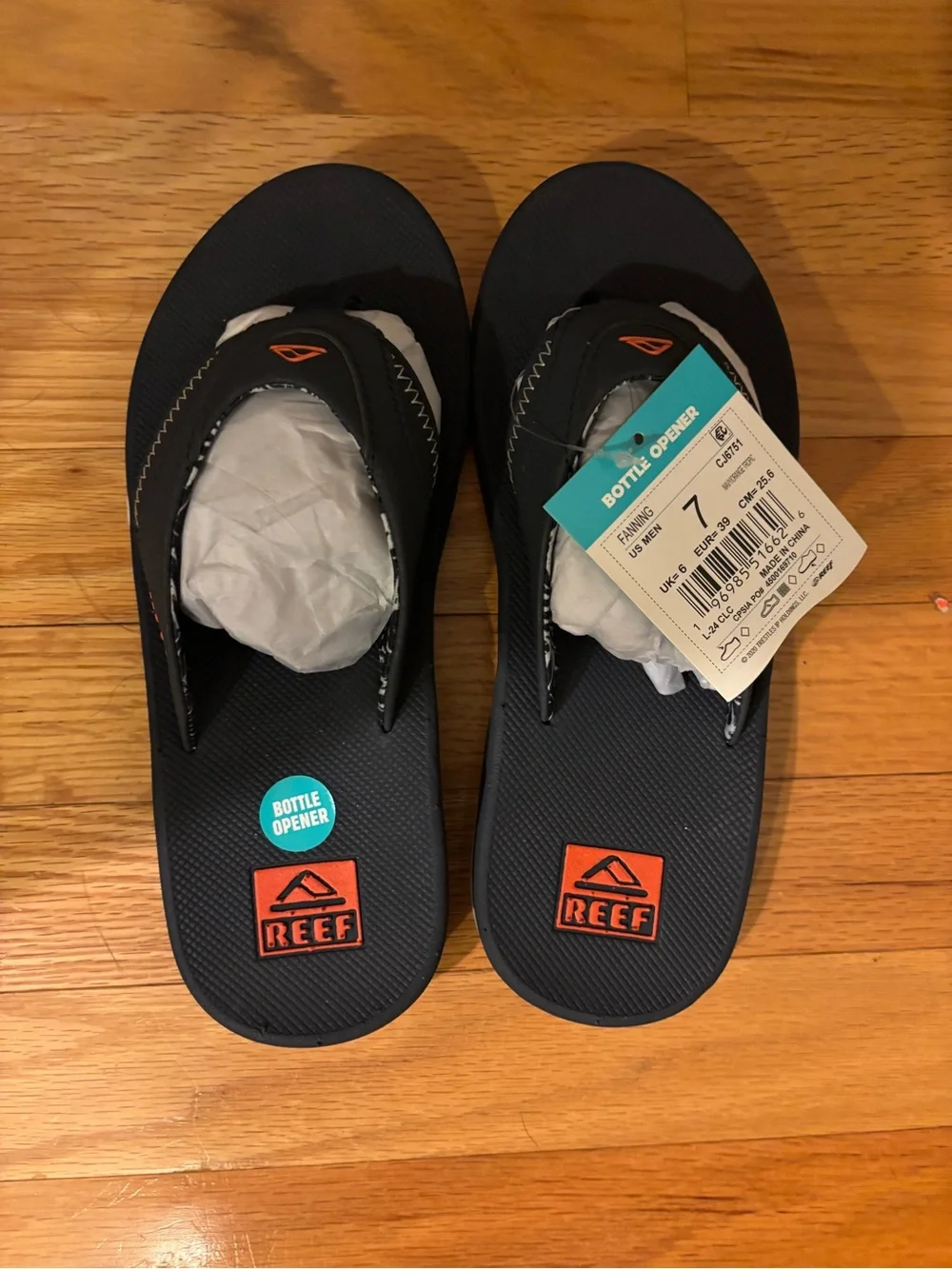 Reef Navy Flip Flops with Orange Logo Accents - Picture 1 of 3